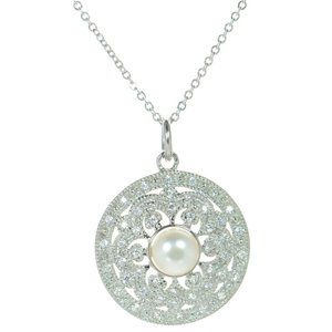 Joseph Esposito Solid 925 Sterling Silver Cultured Pearl CZ Necklace